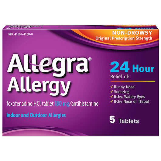 Allegra Non-Drowsy Antihistamine allergy relief 180 mg - 5 tablets