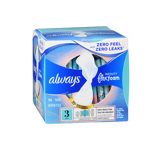 Always Discreet, Always Infinity Pads With Flexfoam Size 3 Extra Heavy Flow, 14 Each