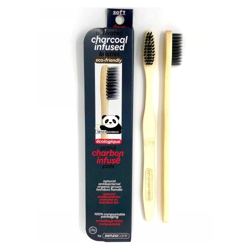 Senzacare, Active Charcoal Infused Slim Bamboo Toothbrush, 0, 1 Count